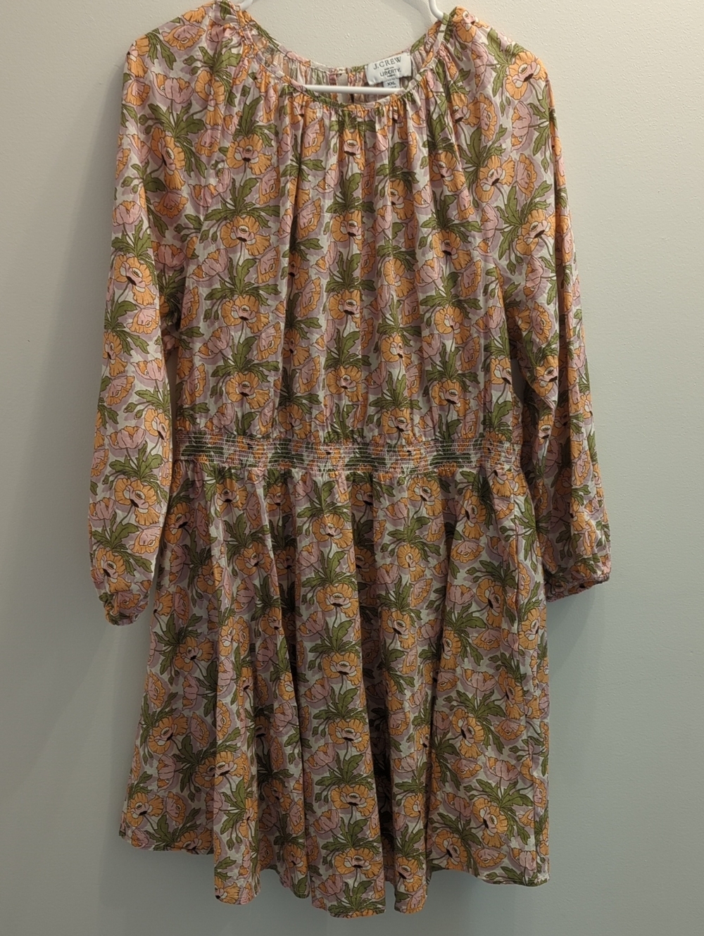 J. Crew × Liberty Floral Long-Sleeve Dress in Peachy Poppy Print (Women's XXL)
